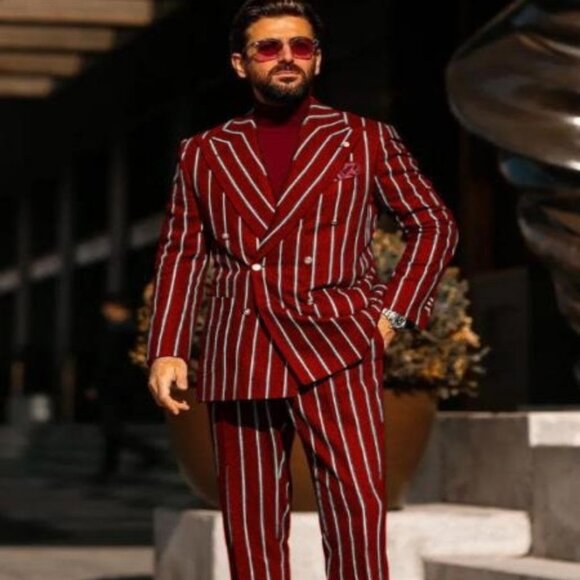 Burgundy Pinstripe Suit - Mens 1920s Pinstripe Suit -...